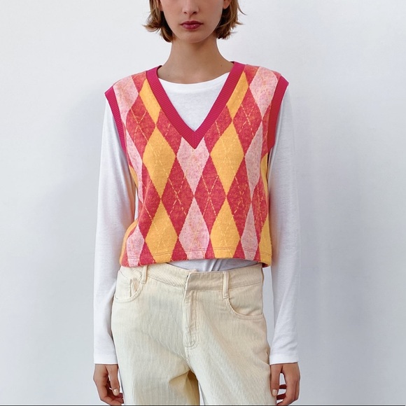 zara argyle knit vest